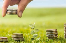 Plie de pièces saisie par une main, dans un cadre champêtre (© Fotolia)